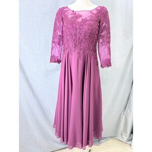 Azazie Marge  Mulberry A-Line Scoop Lace Chiffon Dress A6